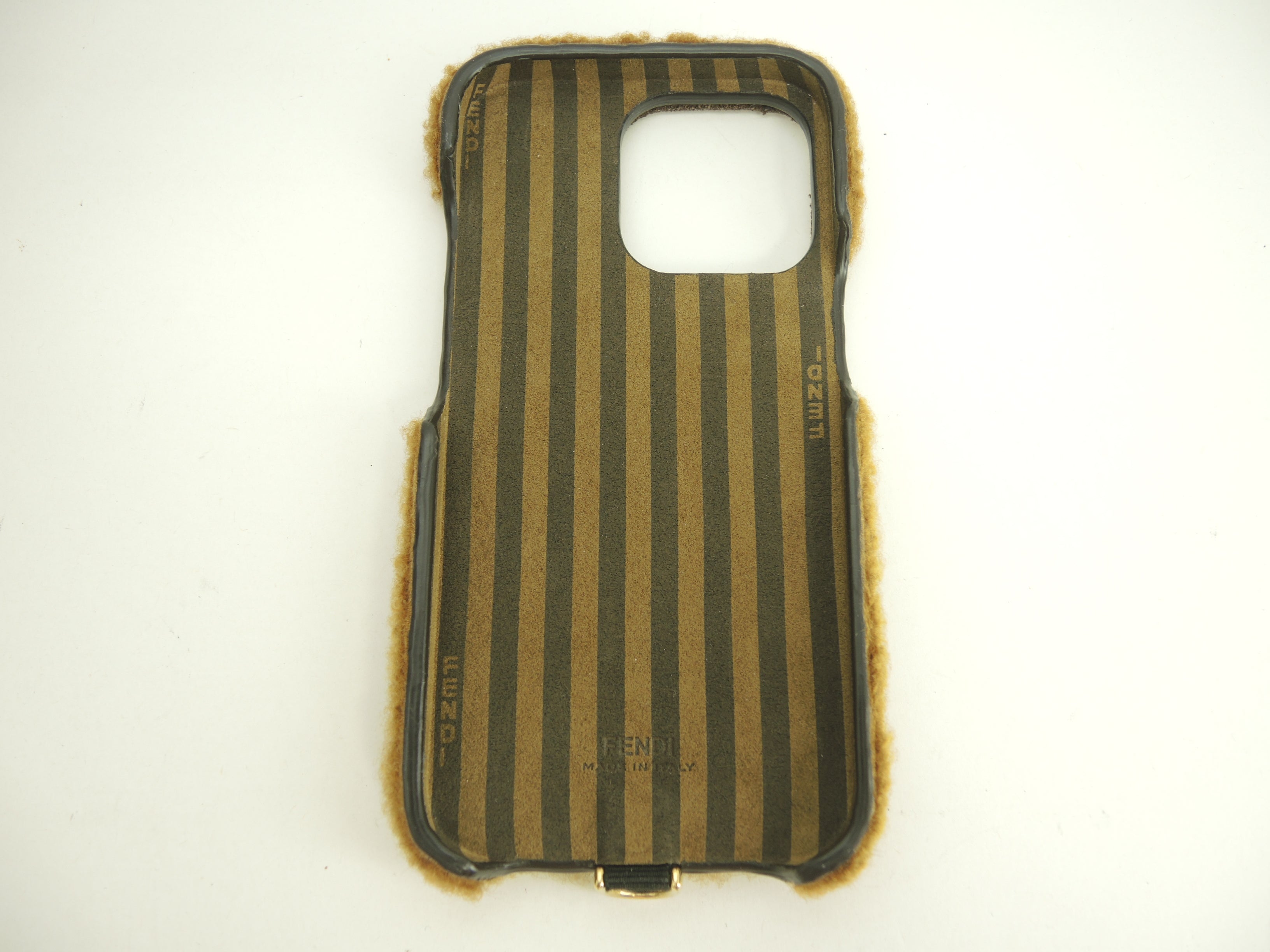 FENDI Custodia iPhone 14 Pro Pekan Montone Marrone Crema Cover Telefono @ 1