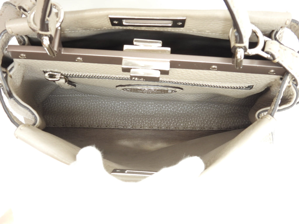 Fendi Peekaboo Regular in pelle Selleria grigia, borsa a mano con tracolla, condizioni eccellenti @ 22