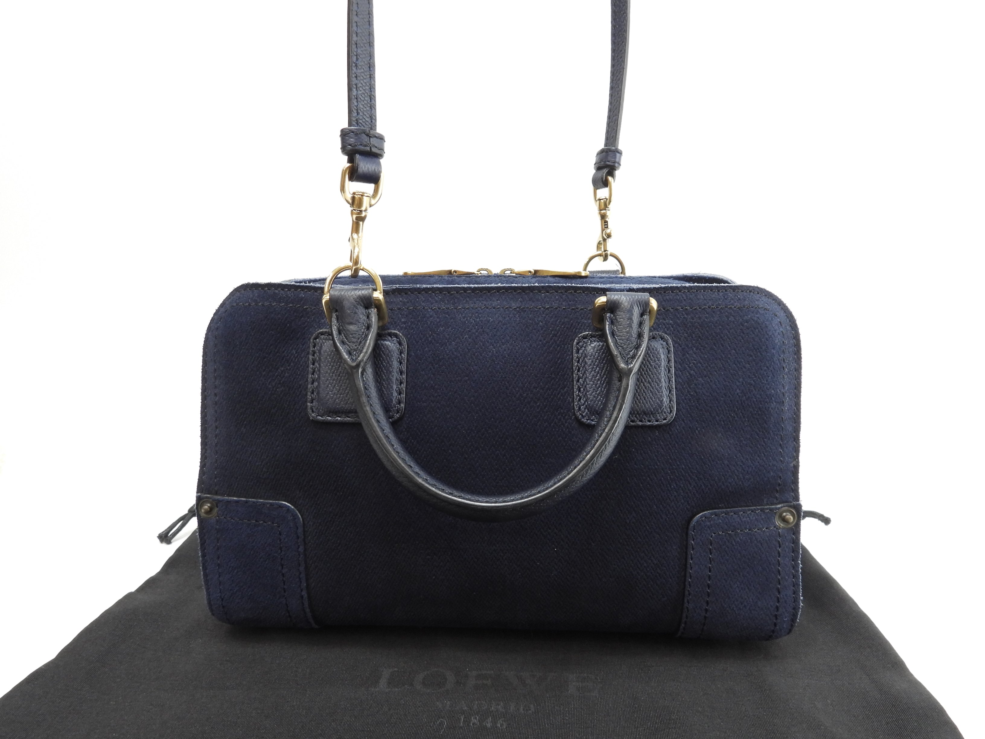 Loewe Amazona 23 Suede Denim Blue Pochette con Tracolla Mini Borsa a Mano, condizioni eccellenti@061403