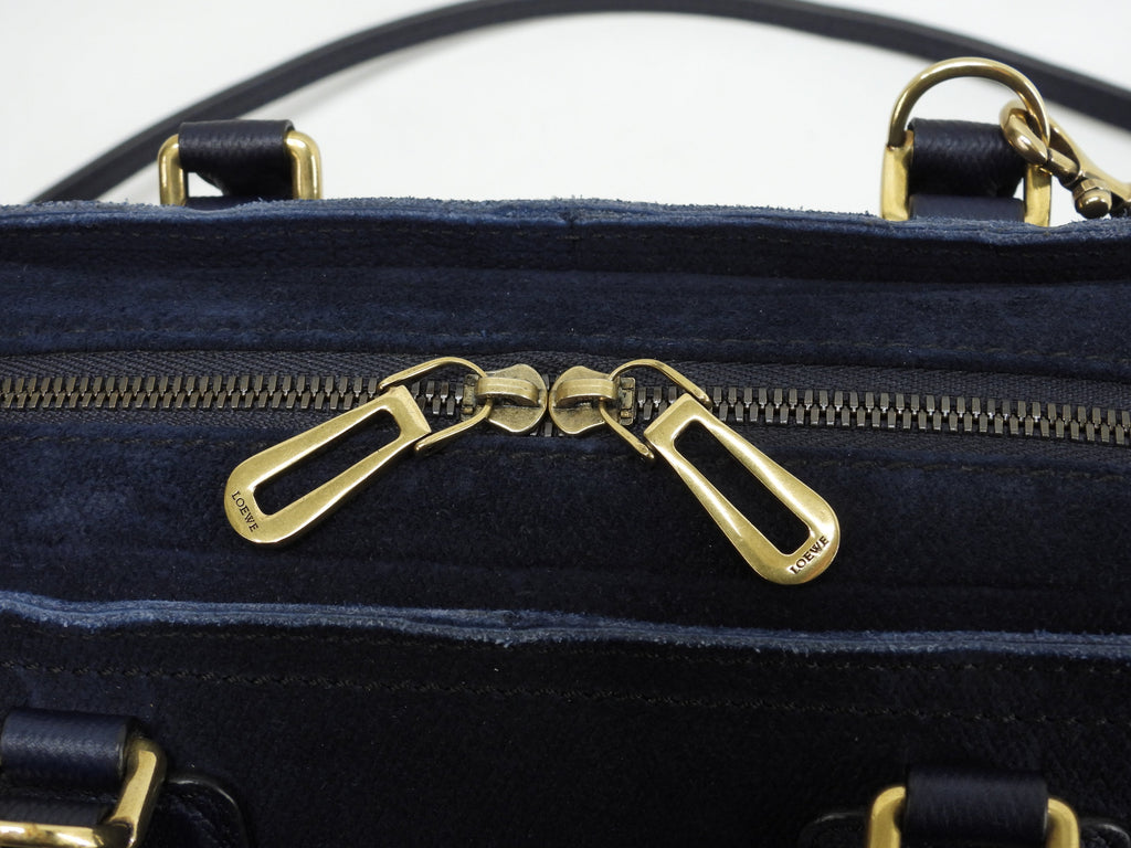Loewe Amazona 23 Suede Denim Blue Pochette con Tracolla Mini Borsa a Mano, condizioni eccellenti@061403