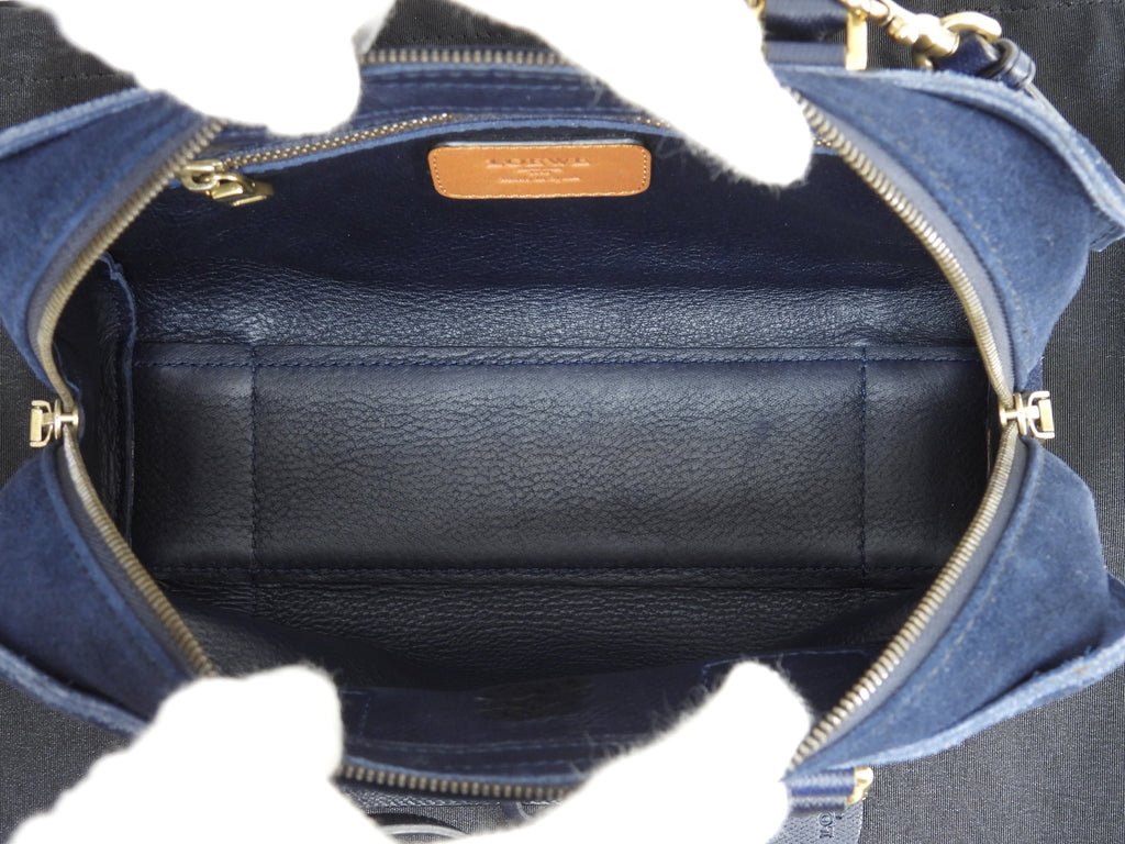 Loewe Amazona 23 Suede Denim Blue Pochette con Tracolla Mini Borsa a Mano, condizioni eccellenti@061403