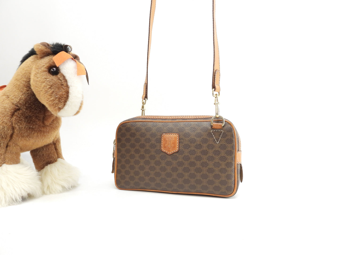 Celine pochette Macadam Triomphe marrone, borsa a tracolla trasversale 7@M92*