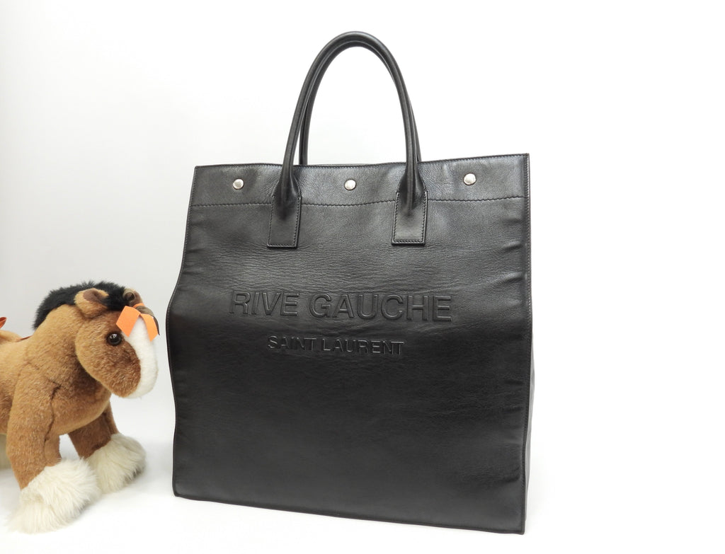 Borsa tote Saint Laurent Rive Gauche in pelle nera, verticale, da uomo, YSL@GNR663970-0421