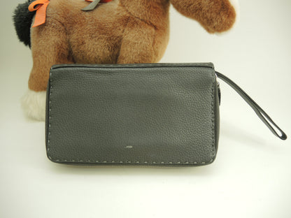 Fendi Clutch Wallet Pelle Selleria Grigio Portafoglio Lungo Doppia Zip @ 14