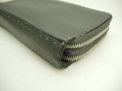 Fendi Clutch Wallet Pelle Selleria Grigio Portafoglio Lungo Doppia Zip @ 14