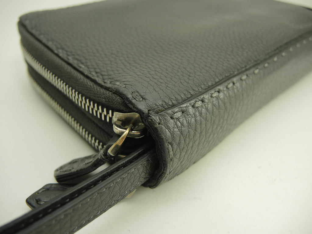 Fendi Clutch Wallet Pelle Selleria Grigio Portafoglio Lungo Doppia Zip @ 14