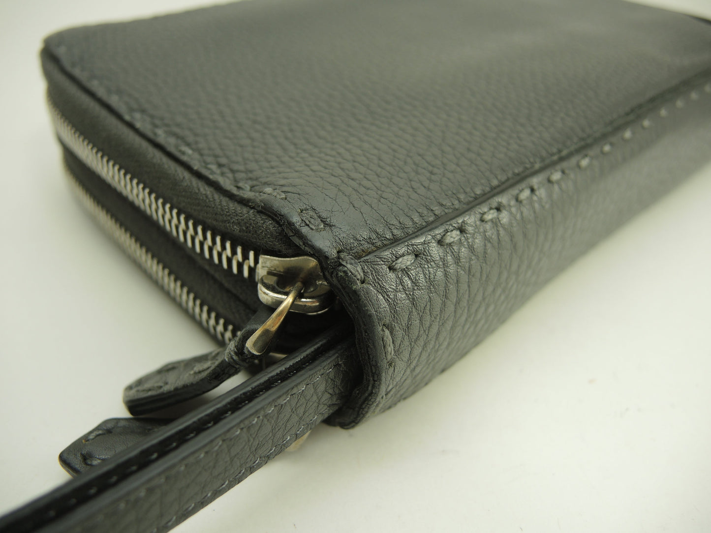 Fendi Clutch Wallet Pelle Selleria Grigio Portafoglio Lungo Doppia Zip @ 14
