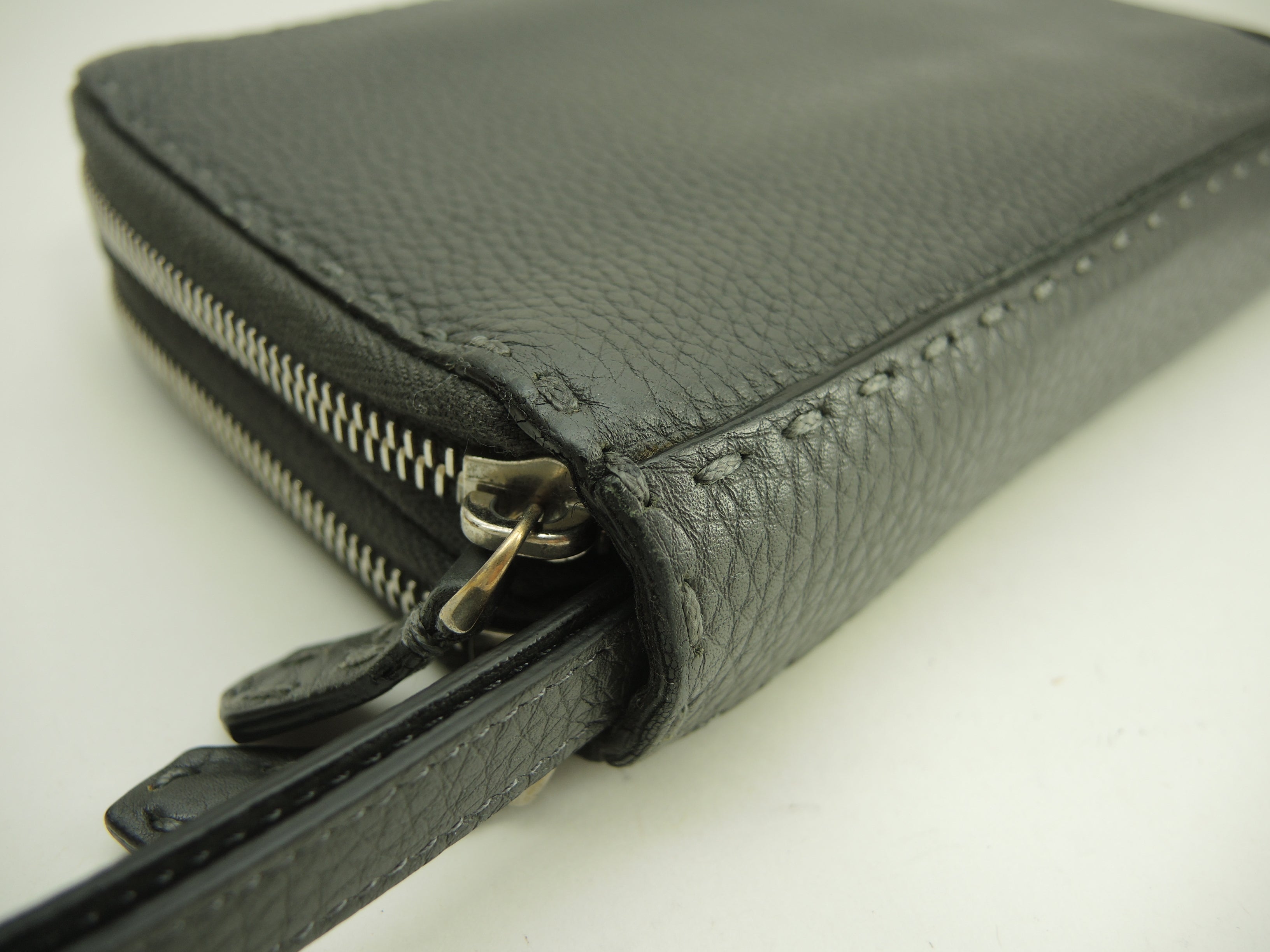 Fendi Clutch Wallet Pelle Selleria Grigio Portafoglio Lungo Doppia Zip @ 14