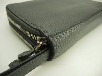 Fendi Clutch Wallet Pelle Selleria Grigio Portafoglio Lungo Doppia Zip @ 14