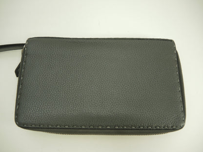 Fendi Clutch Wallet Pelle Selleria Grigio Portafoglio Lungo Doppia Zip @ 14