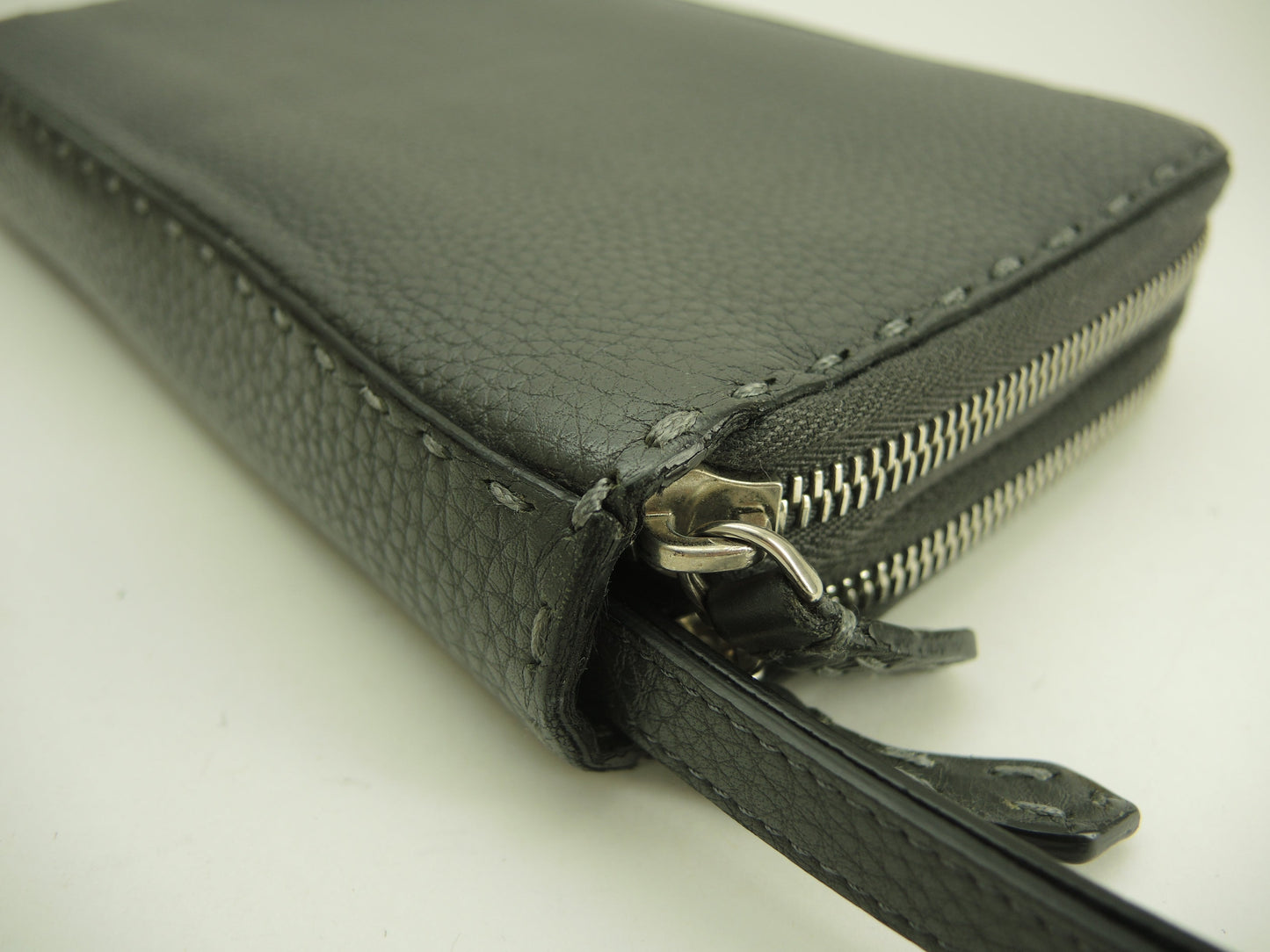 Fendi Clutch Wallet Pelle Selleria Grigio Portafoglio Lungo Doppia Zip @ 14