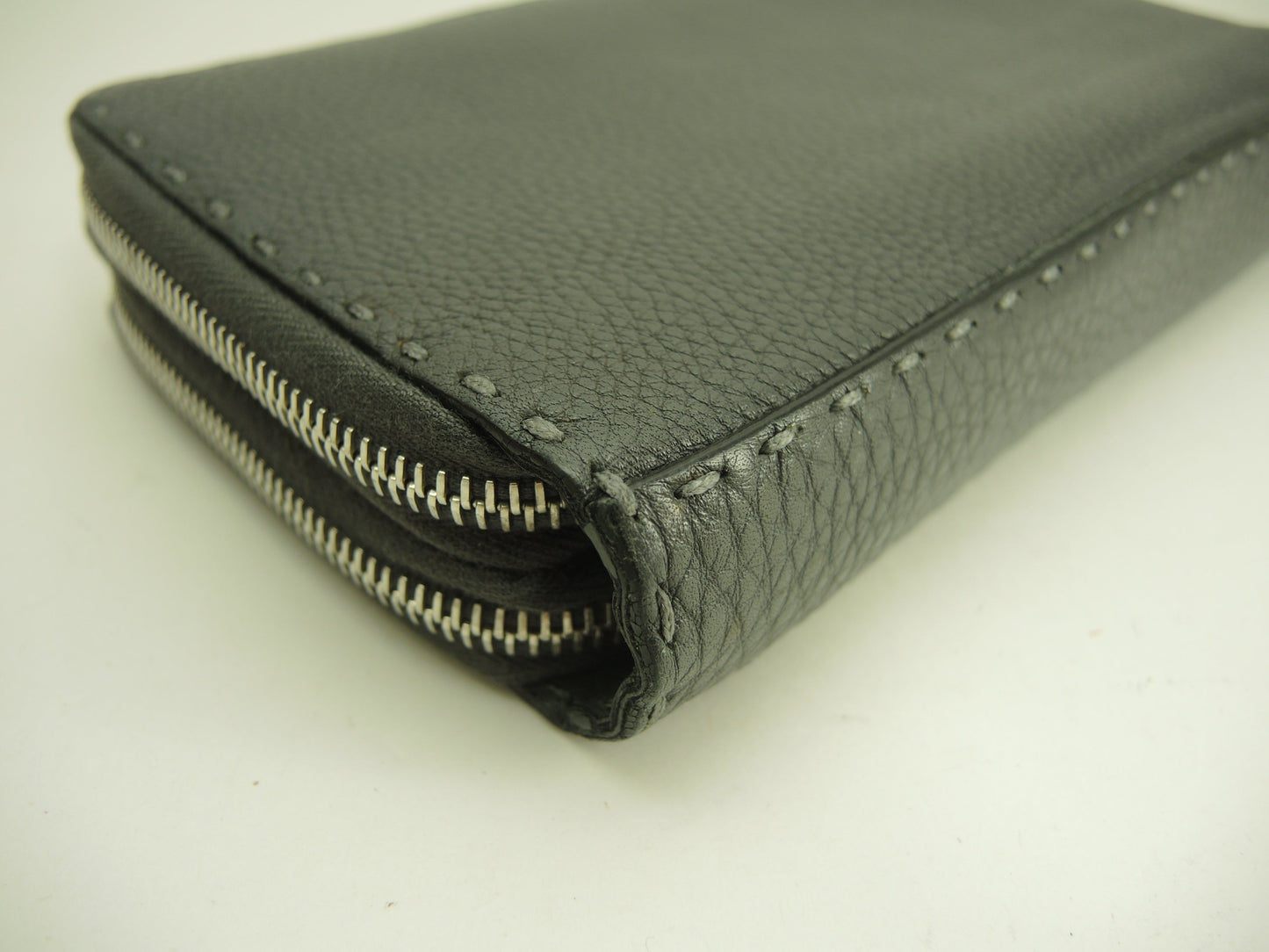 Fendi Clutch Wallet Pelle Selleria Grigio Portafoglio Lungo Doppia Zip @ 14