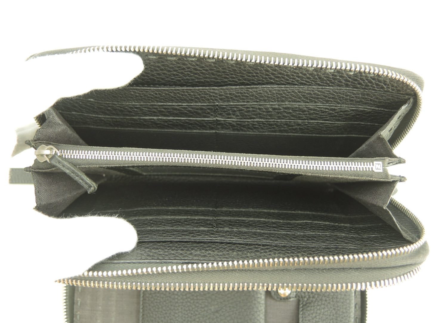 Fendi Clutch Wallet Pelle Selleria Grigio Portafoglio Lungo Doppia Zip @ 14