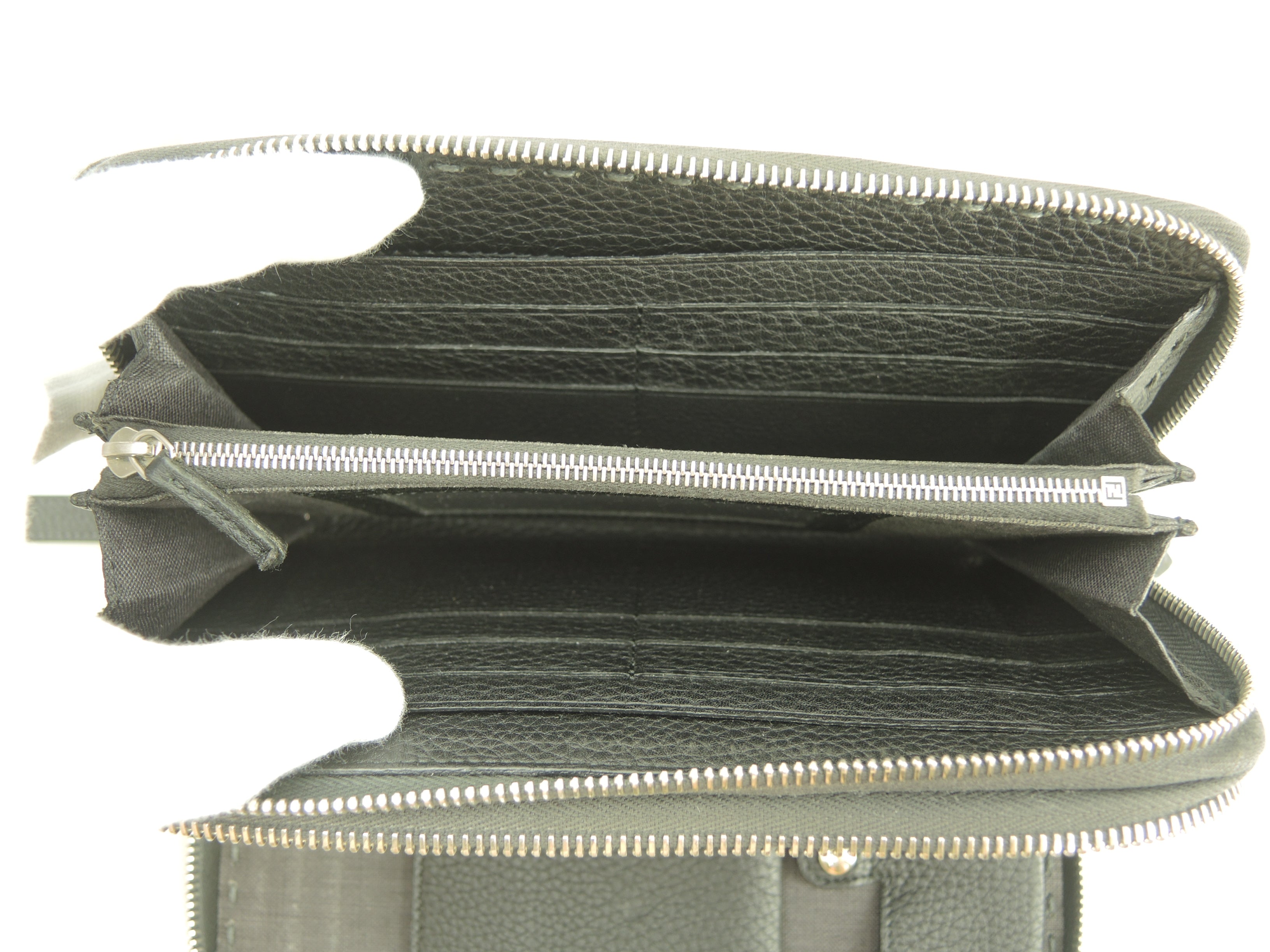 Fendi Clutch Wallet Pelle Selleria Grigio Portafoglio Lungo Doppia Zip @ 14