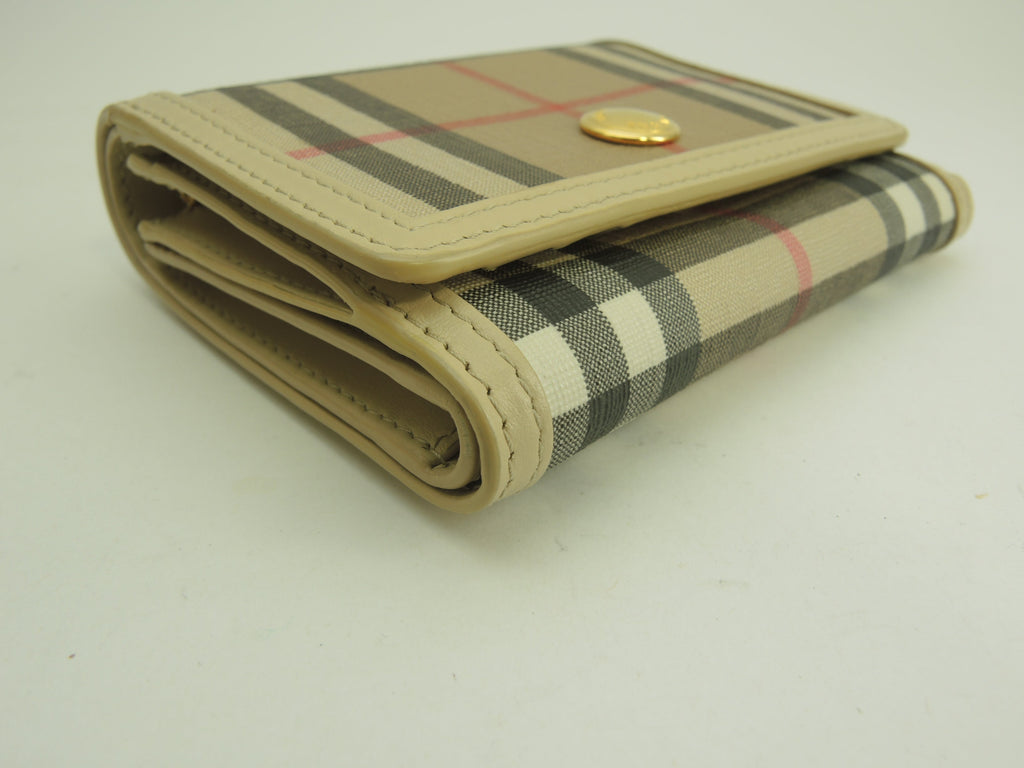 Burberry portafoglio compatto a tre ante in PVC/pelle con motivo check, portafoglio piccolo, come nuovo@POPELFI071SEB