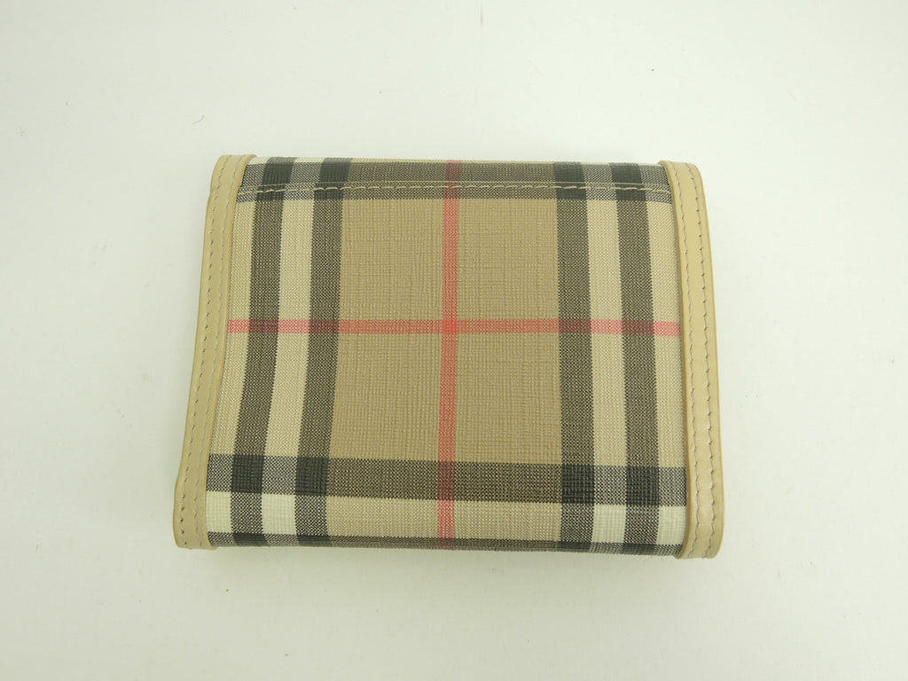 Burberry portafoglio compatto a tre ante in PVC/pelle con motivo check, portafoglio piccolo, come nuovo@POPELFI071SEB