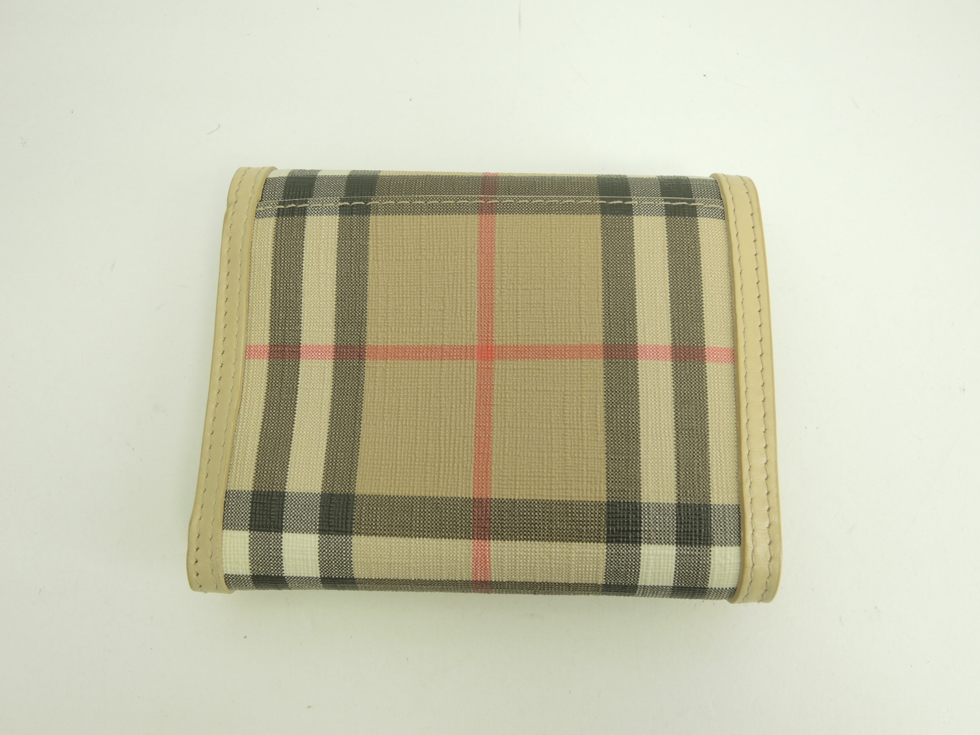Burberry portafoglio compatto a tre ante in PVC/pelle con motivo check, portafoglio piccolo, come nuovo@POPELFI071SEB