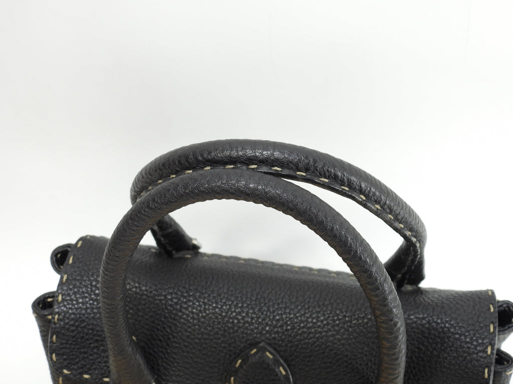 Fendi Mini Linda in pelle Selleria nera, hardware argento, borsa a mano piccola, pari al nuovo @ 24