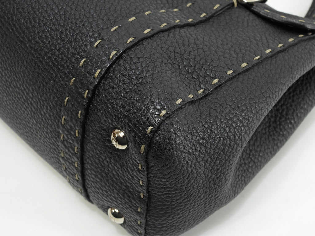Fendi Mini Linda in pelle Selleria nera, hardware argento, borsa a mano piccola, pari al nuovo @ 24