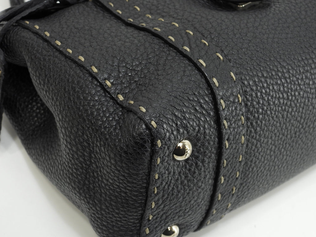 Fendi Mini Linda in pelle Selleria nera, hardware argento, borsa a mano piccola, pari al nuovo @ 24