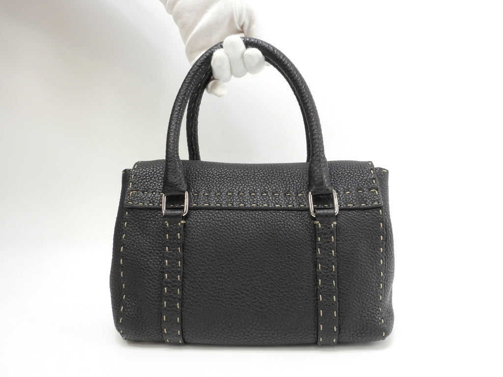 Fendi Mini Linda in pelle Selleria nera, hardware argento, borsa a mano piccola, pari al nuovo @ 24