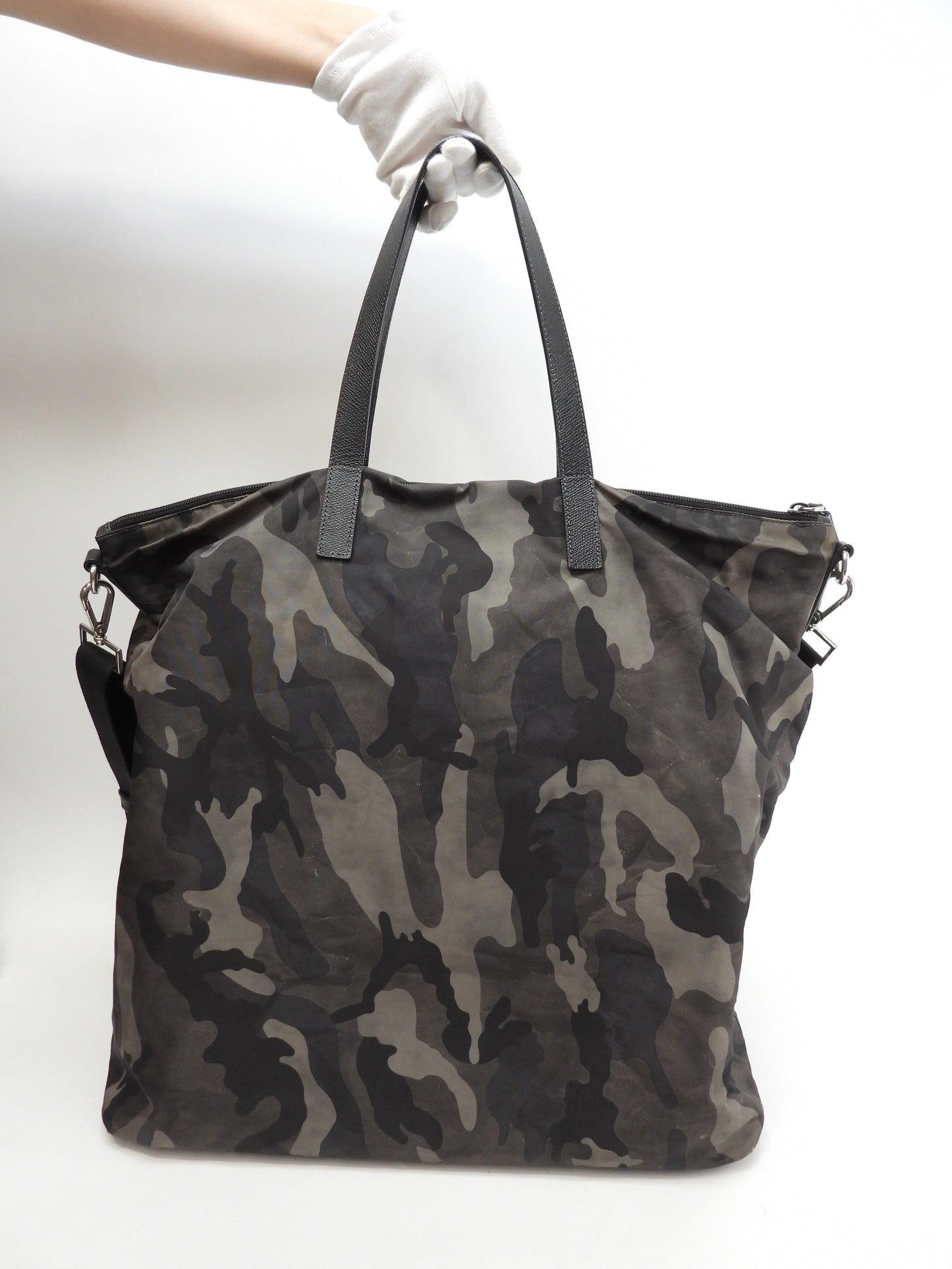 Prada borsa tote Saffiano/Nylon grigio nero mimetico da uomo con tracolla @ 1
