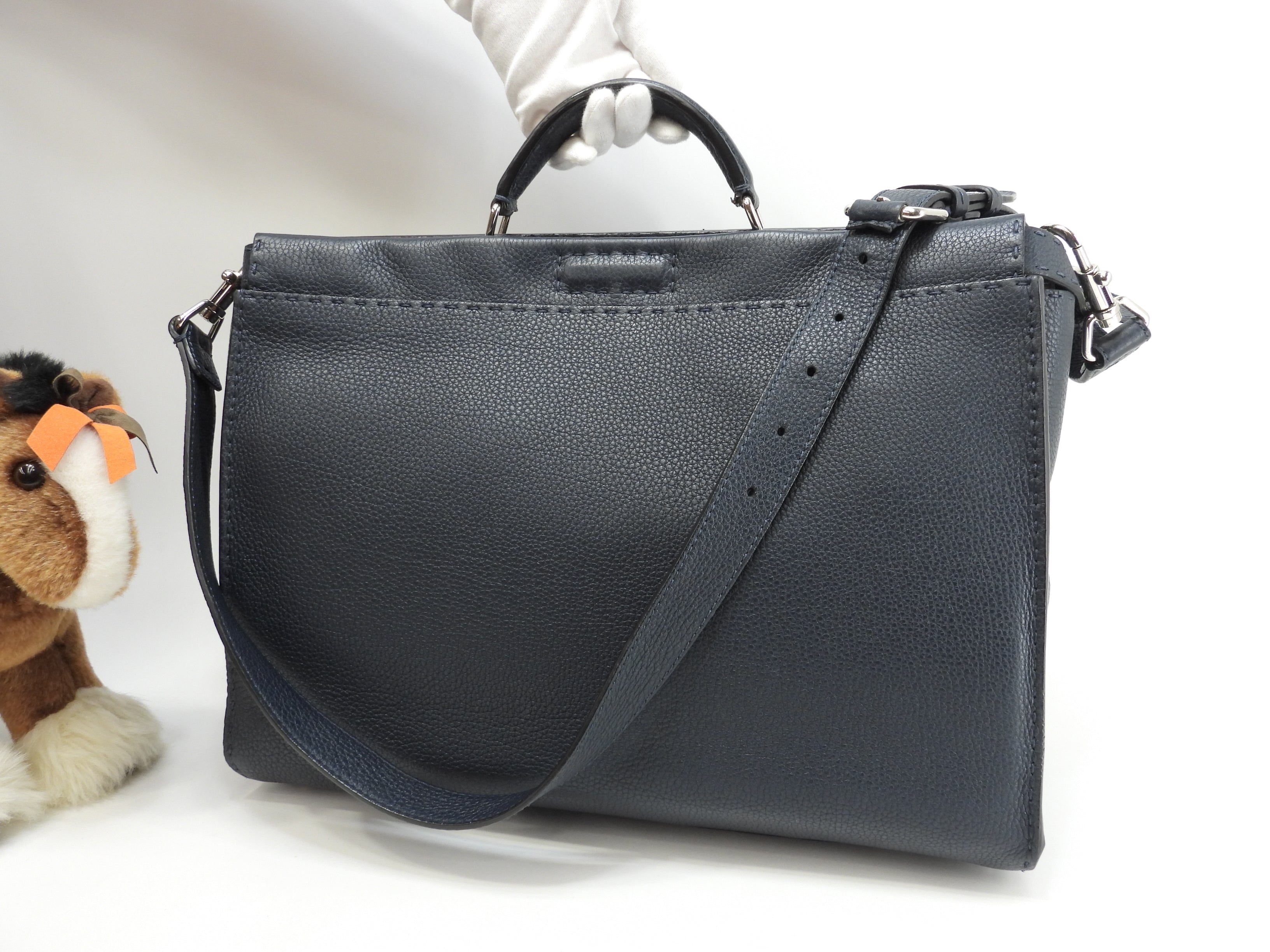 Fendi Peekaboo grande in pelle Selleria blu, borsa a mano da uomo, borsa a tracolla, in ottime condizioni @ 25