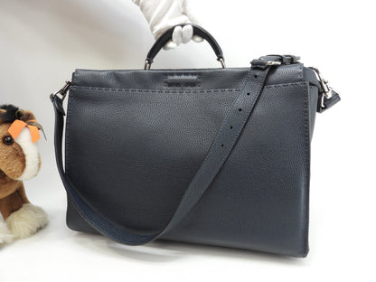 Fendi Peekaboo grande in pelle Selleria blu, borsa a mano da uomo, borsa a tracolla, in ottime condizioni @ 25