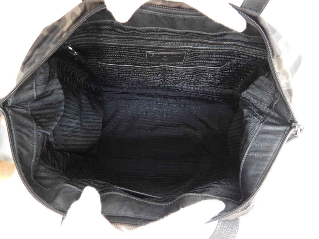 Prada borsa tote Saffiano/Nylon grigio nero mimetico da uomo con tracolla @ 1