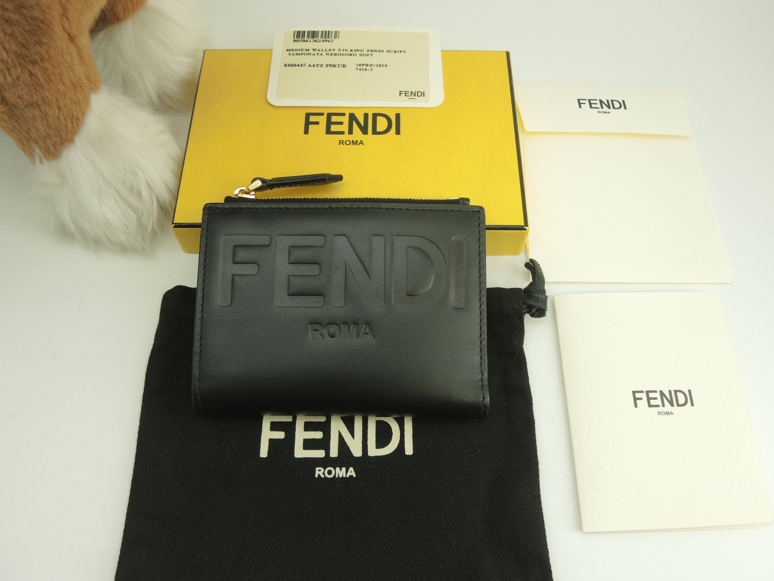 Fendi Compact Wallet Logo Pelle Nera Portafoglio a 2 ante Nuovo@4