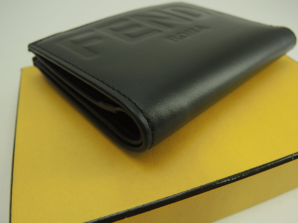 Fendi Compact Wallet Logo Pelle Nera Portafoglio a 2 ante Nuovo@4