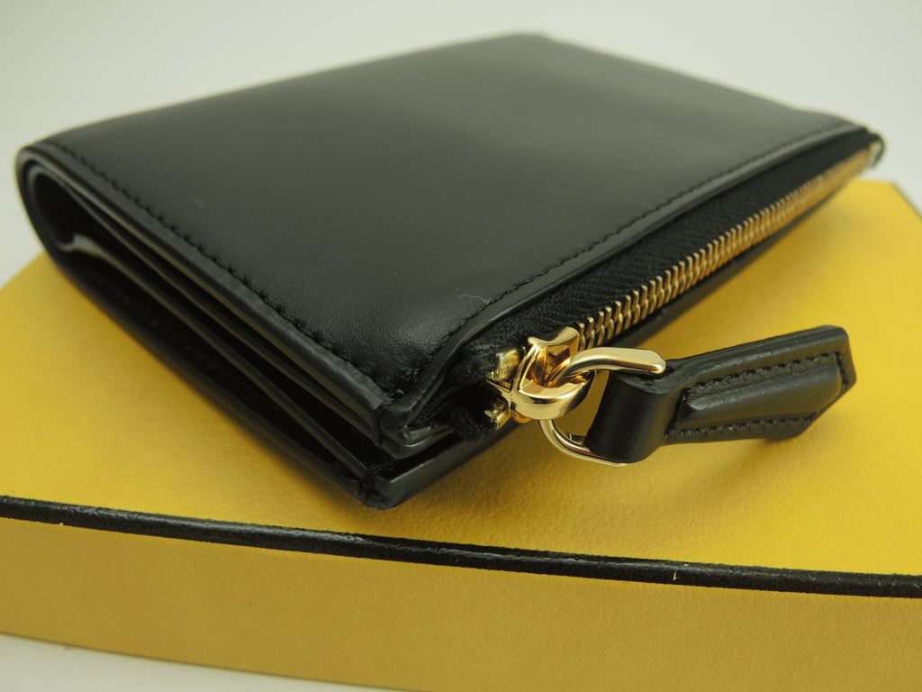 Fendi Compact Wallet Logo Pelle Nera Portafoglio a 2 ante Nuovo@4