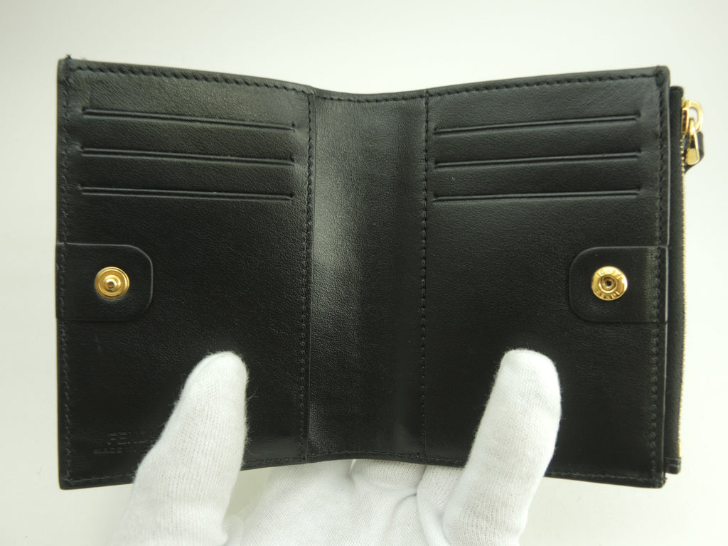 Fendi Compact Wallet Logo Pelle Nera Portafoglio a 2 ante Nuovo@4