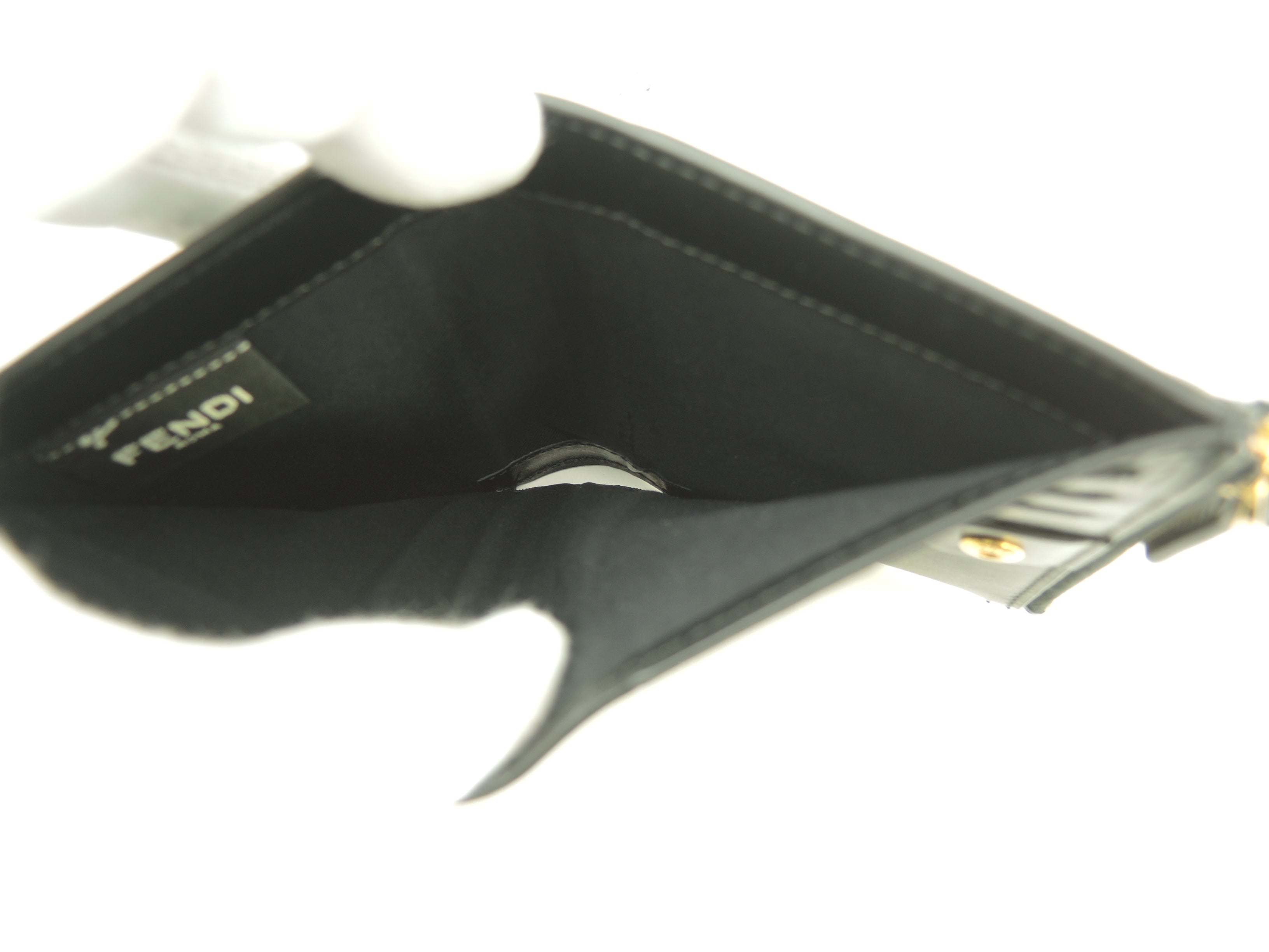 Fendi Compact Wallet Logo Pelle Nera Portafoglio a 2 ante Nuovo@4