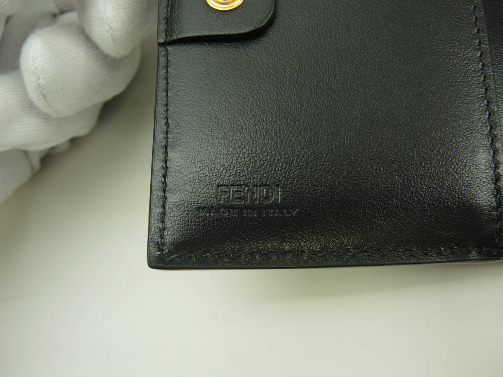 Fendi Compact Wallet Logo Pelle Nera Portafoglio a 2 ante Nuovo@4