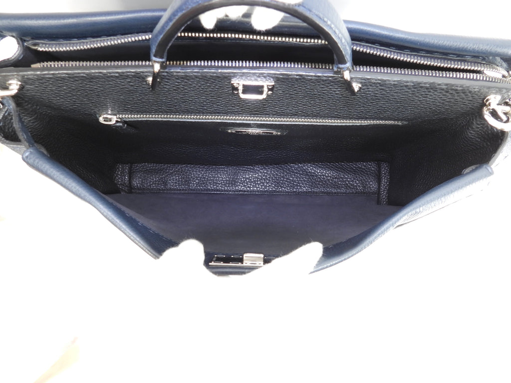 Fendi Peekaboo grande in pelle Selleria blu, borsa a mano da uomo, borsa a tracolla, in ottime condizioni @ 25