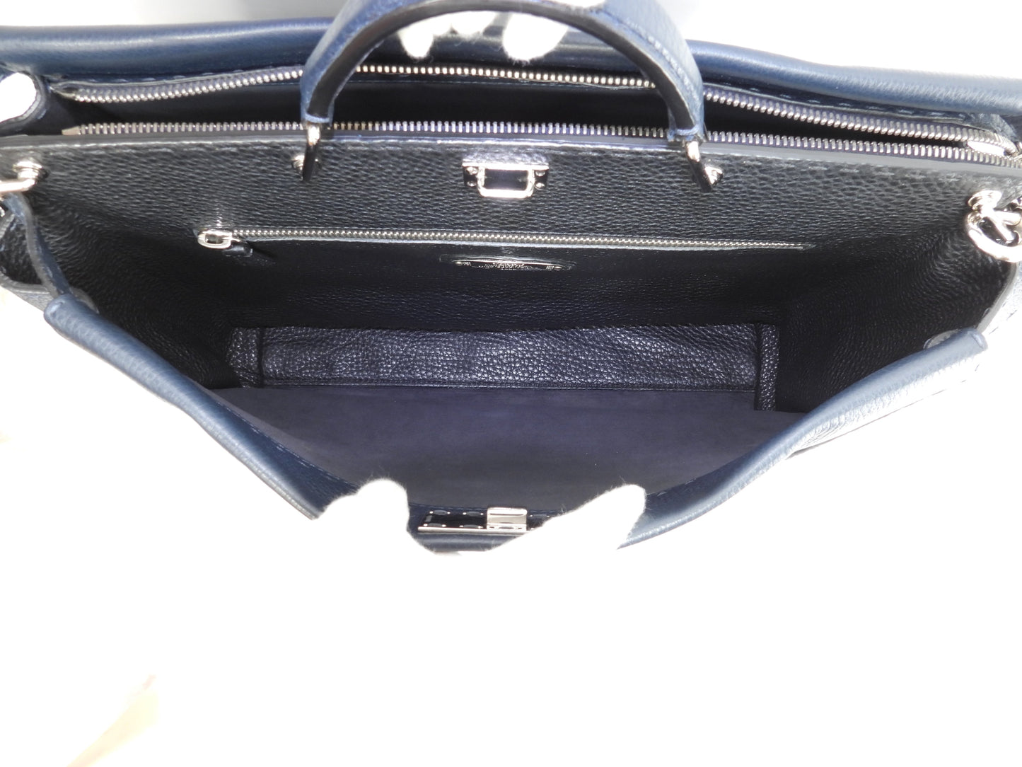 Fendi Peekaboo grande in pelle Selleria blu, borsa a mano da uomo, borsa a tracolla, in ottime condizioni @ 25