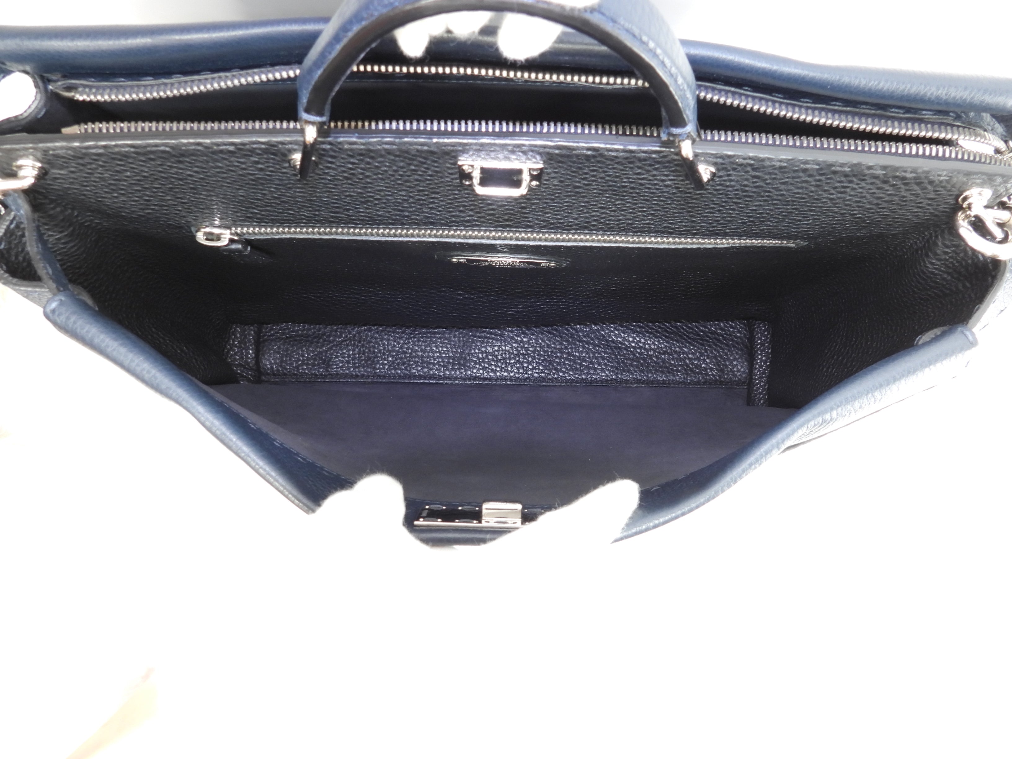 Fendi Peekaboo grande in pelle Selleria blu, borsa a mano da uomo, borsa a tracolla, in ottime condizioni @ 25