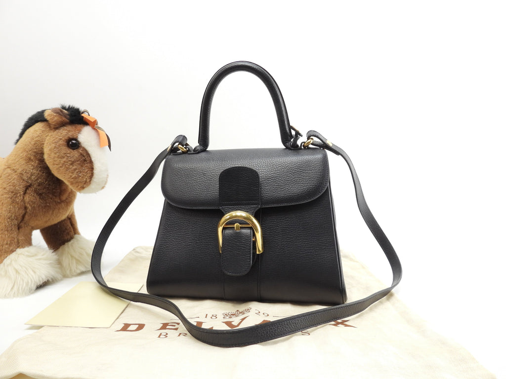 Delvaux Brillant PM vintage in pelle goffrata blu navy borsa a mano con tracolla @ 99