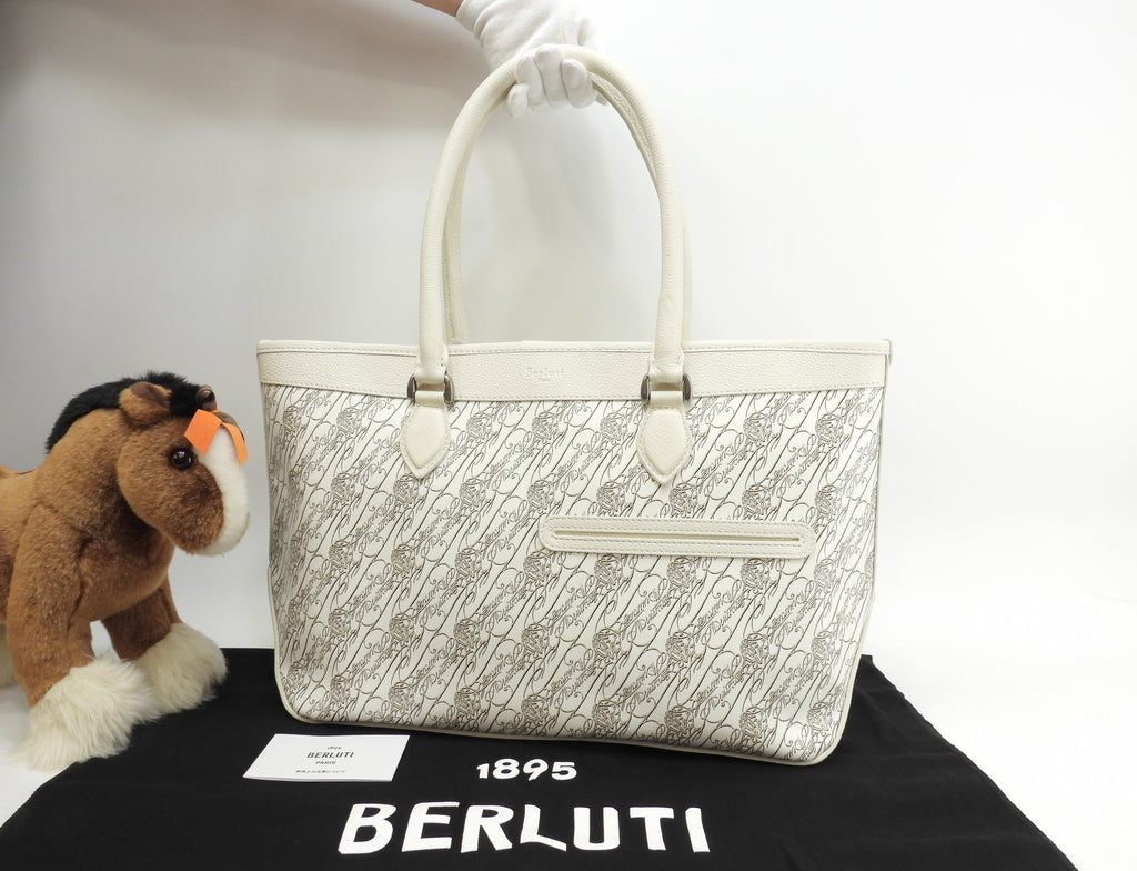 Berluti Toujours Japan Limited PVC Pelle Bianca Borsa Tote da Uomo Inutilizzata @B0293