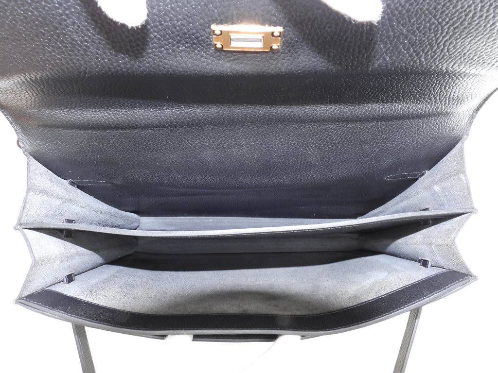 Hermès Kelly Depeches 38 Ardenne Nera, hardware oro, cartella @ 1