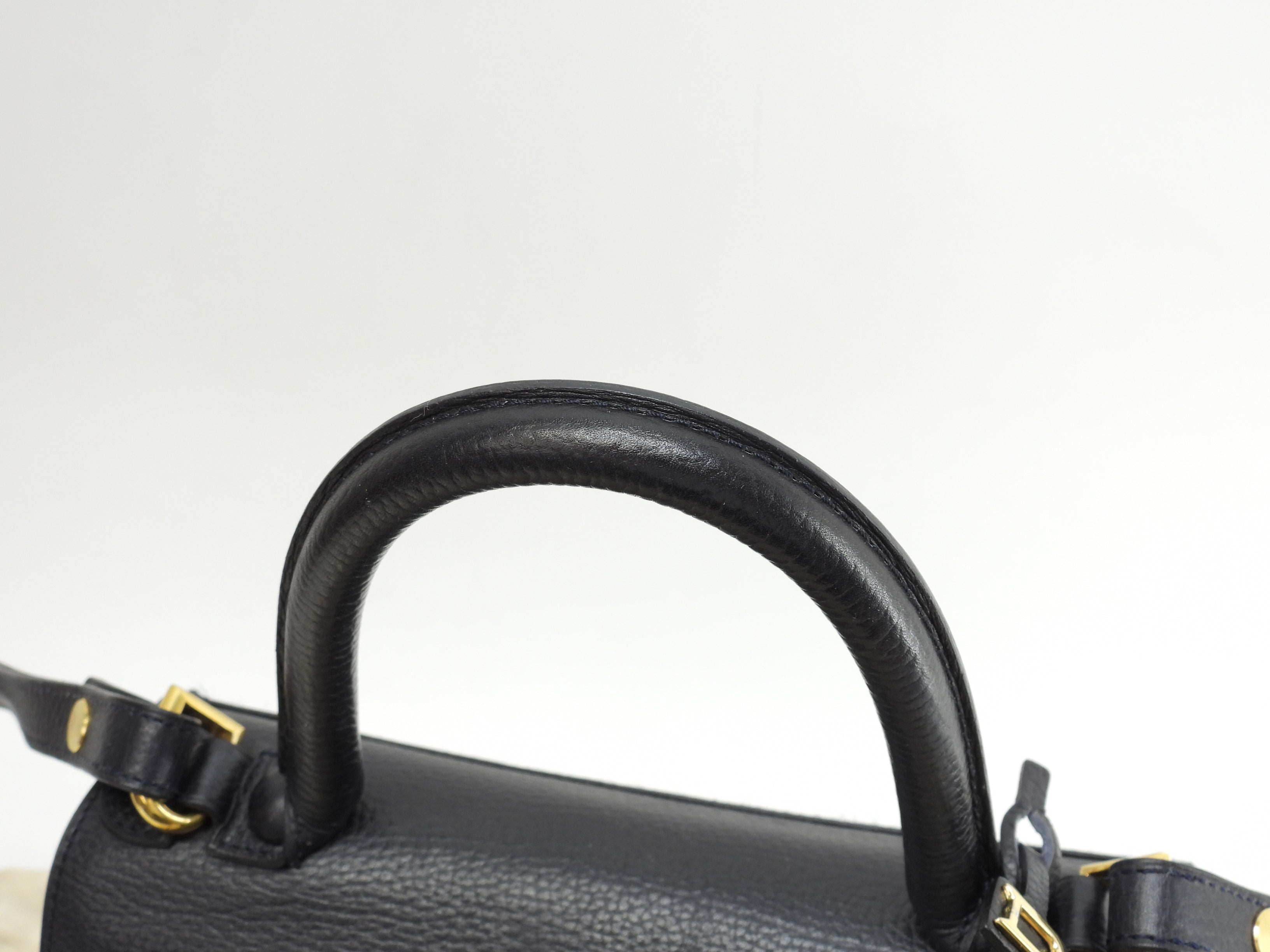 Delvaux Brillant PM vintage in pelle goffrata blu navy borsa a mano con tracolla @ 99