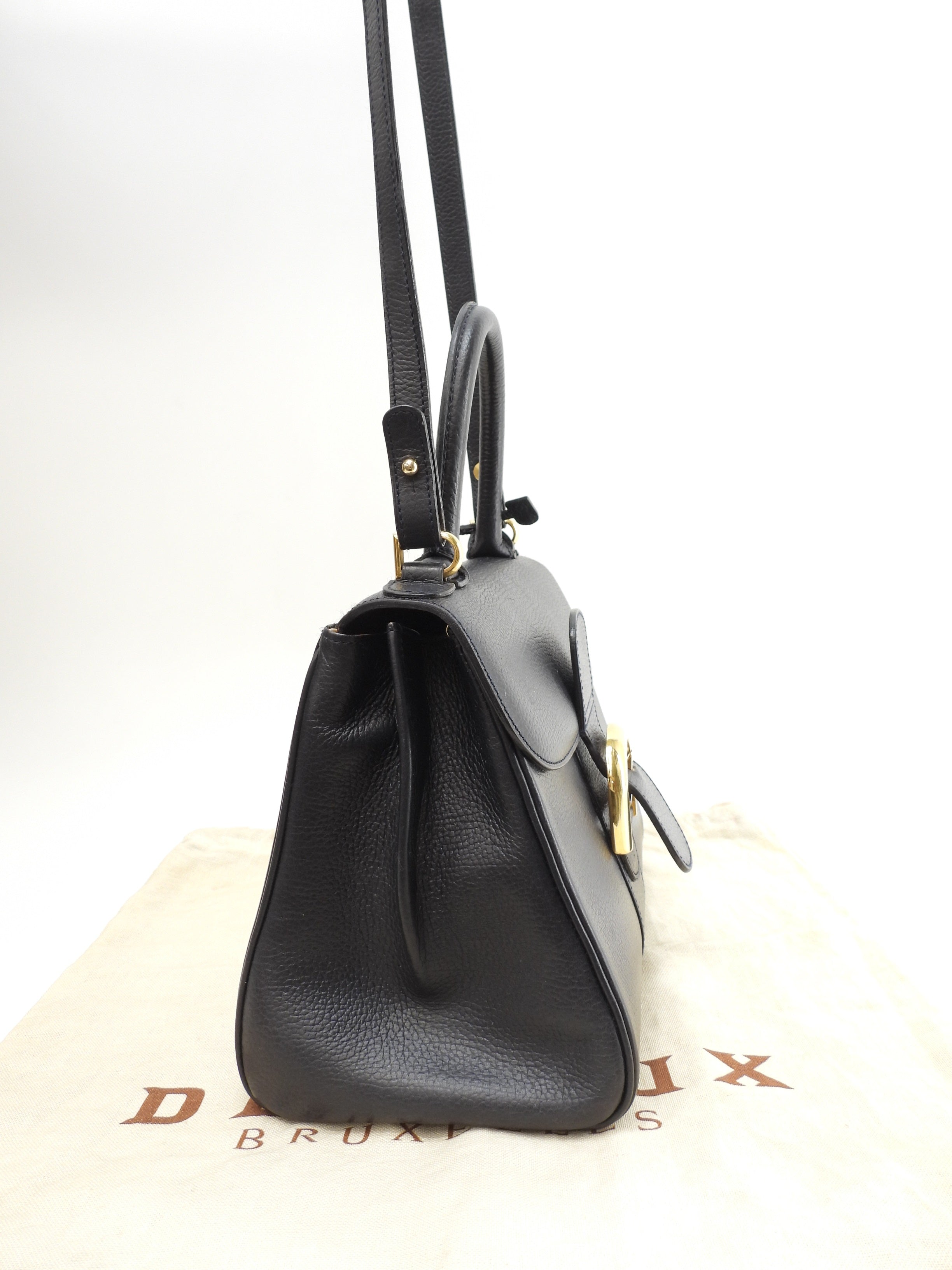 Delvaux Brillant PM vintage in pelle goffrata blu navy borsa a mano con tracolla @ 99