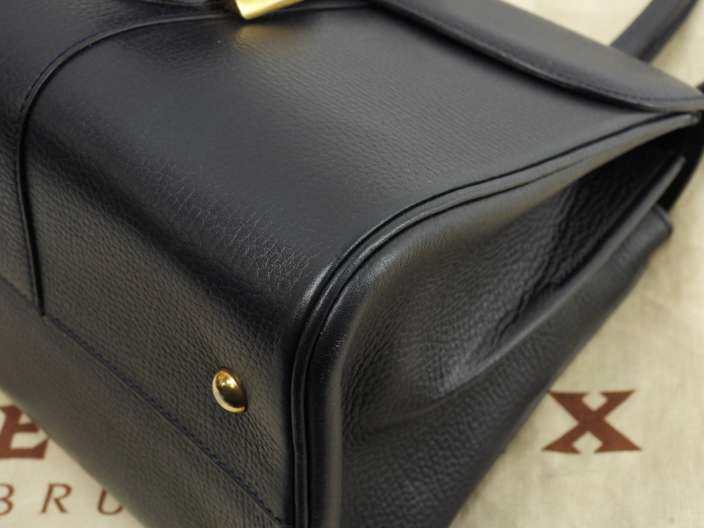 Delvaux Brillant PM vintage in pelle goffrata blu navy borsa a mano con tracolla @ 99
