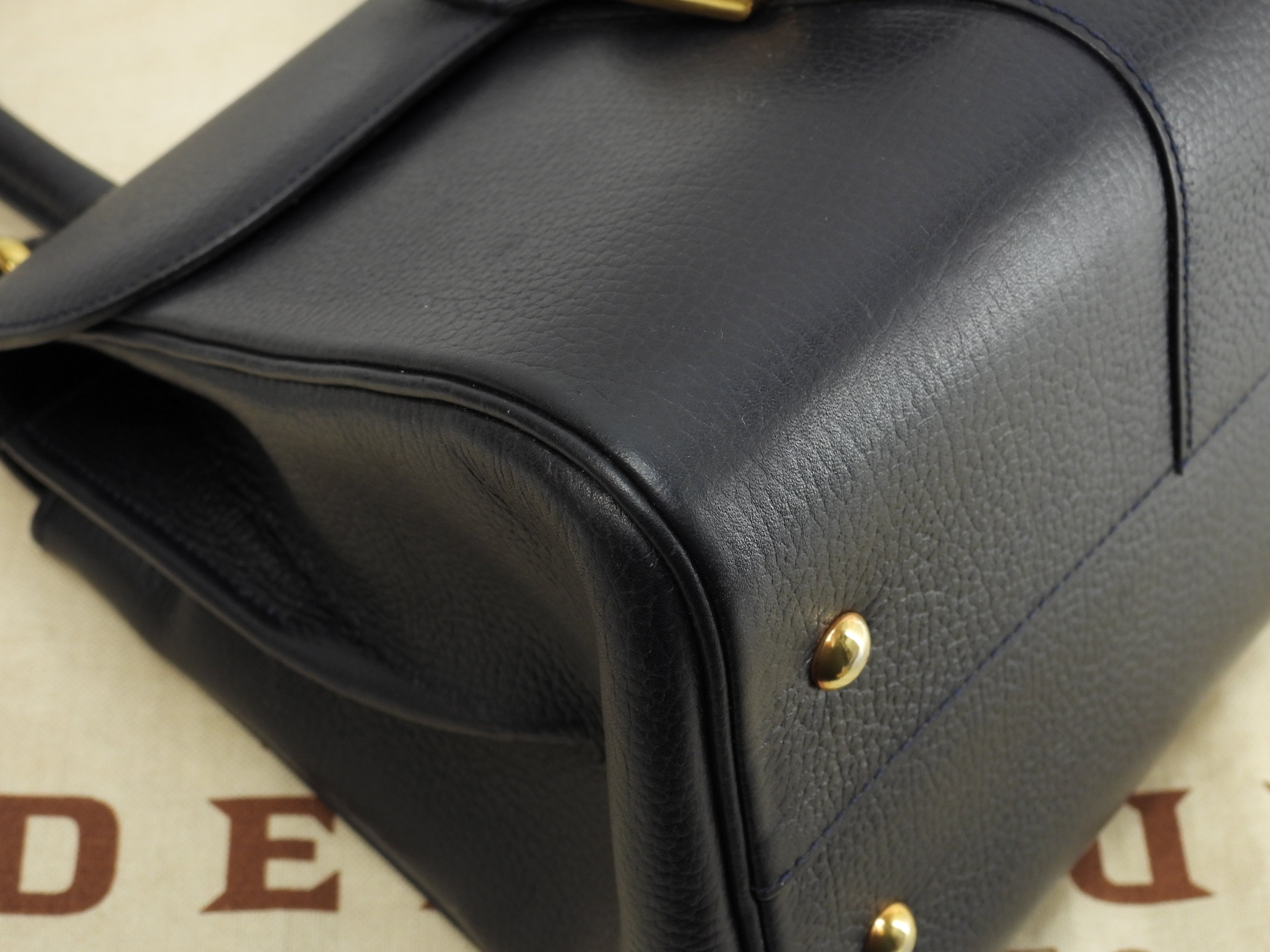 Delvaux Brillant PM vintage in pelle goffrata blu navy borsa a mano con tracolla @ 99