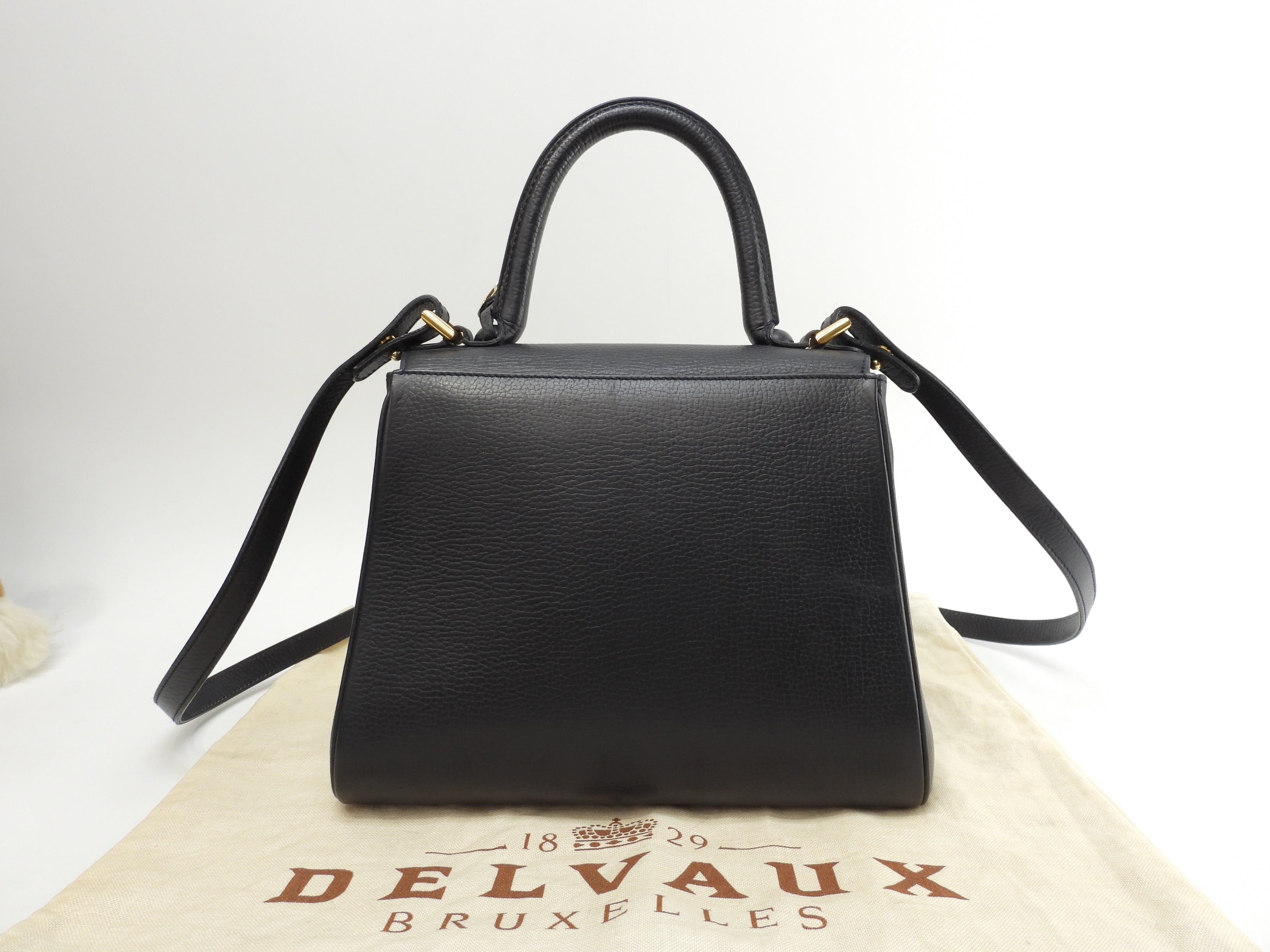 Delvaux Brillant PM vintage in pelle goffrata blu navy borsa a mano con tracolla @ 99