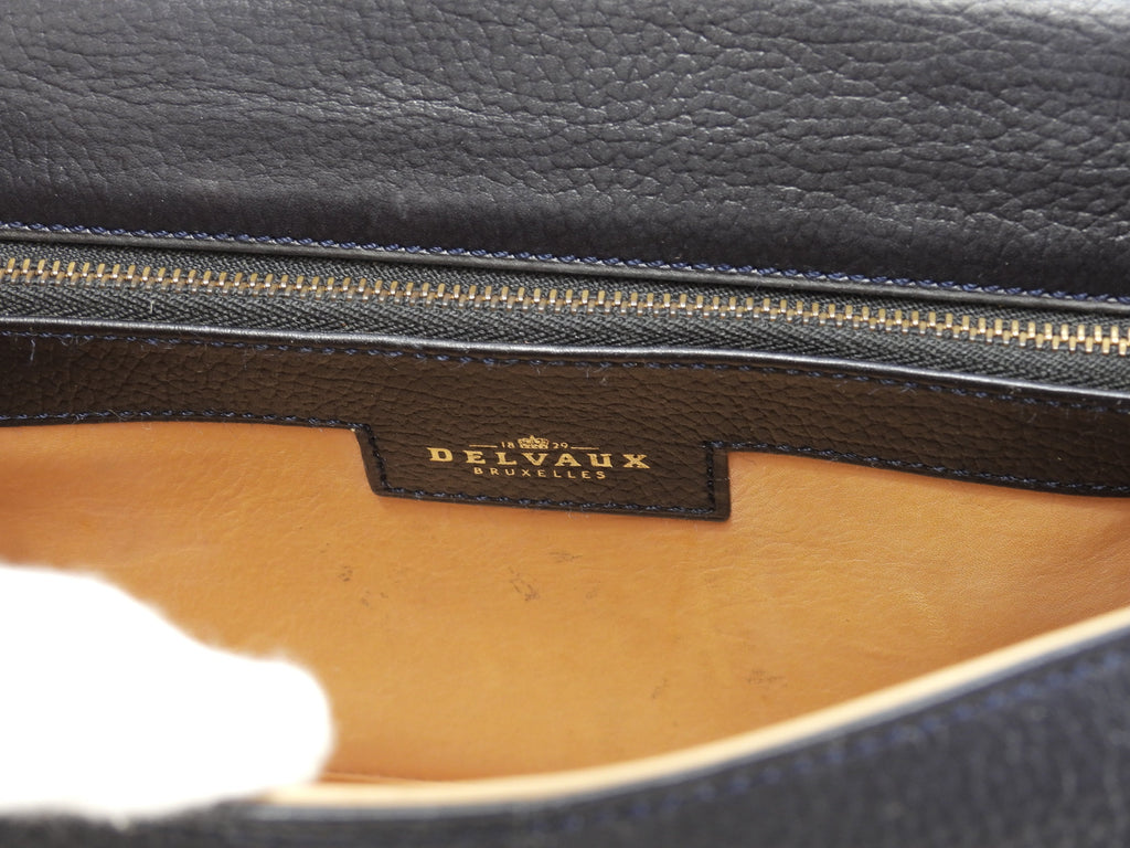 Delvaux Brillant PM vintage in pelle goffrata blu navy borsa a mano con tracolla @ 99