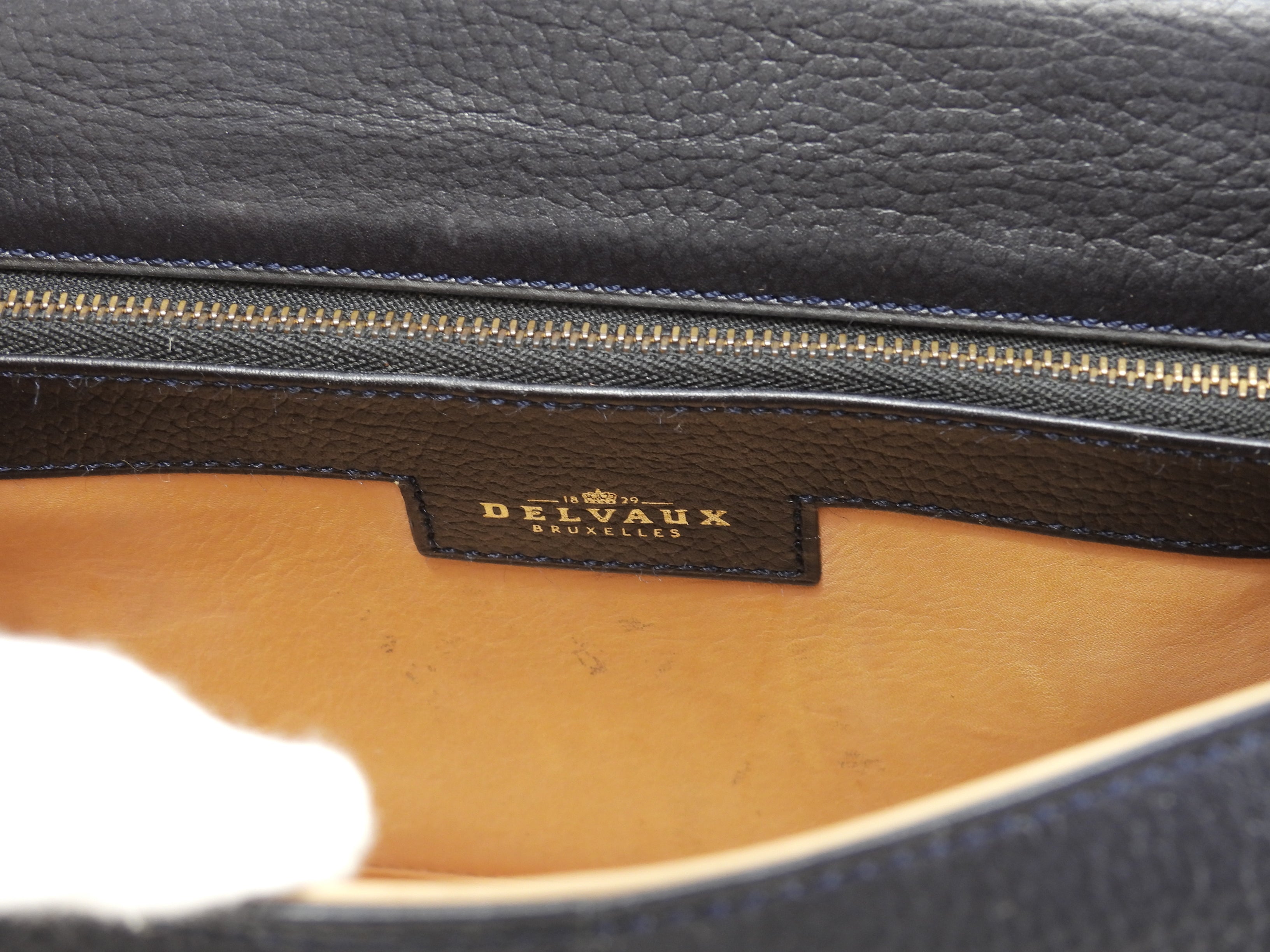 Delvaux Brillant PM vintage in pelle goffrata blu navy borsa a mano con tracolla @ 99
