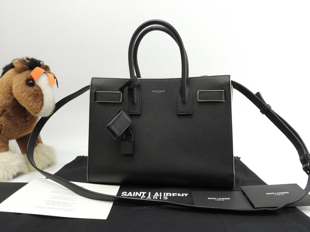 Borsa a mano Saint Laurent Sac de Jour Baby YSL in pelle bianco e nero con tracolla, come nuova @ 88