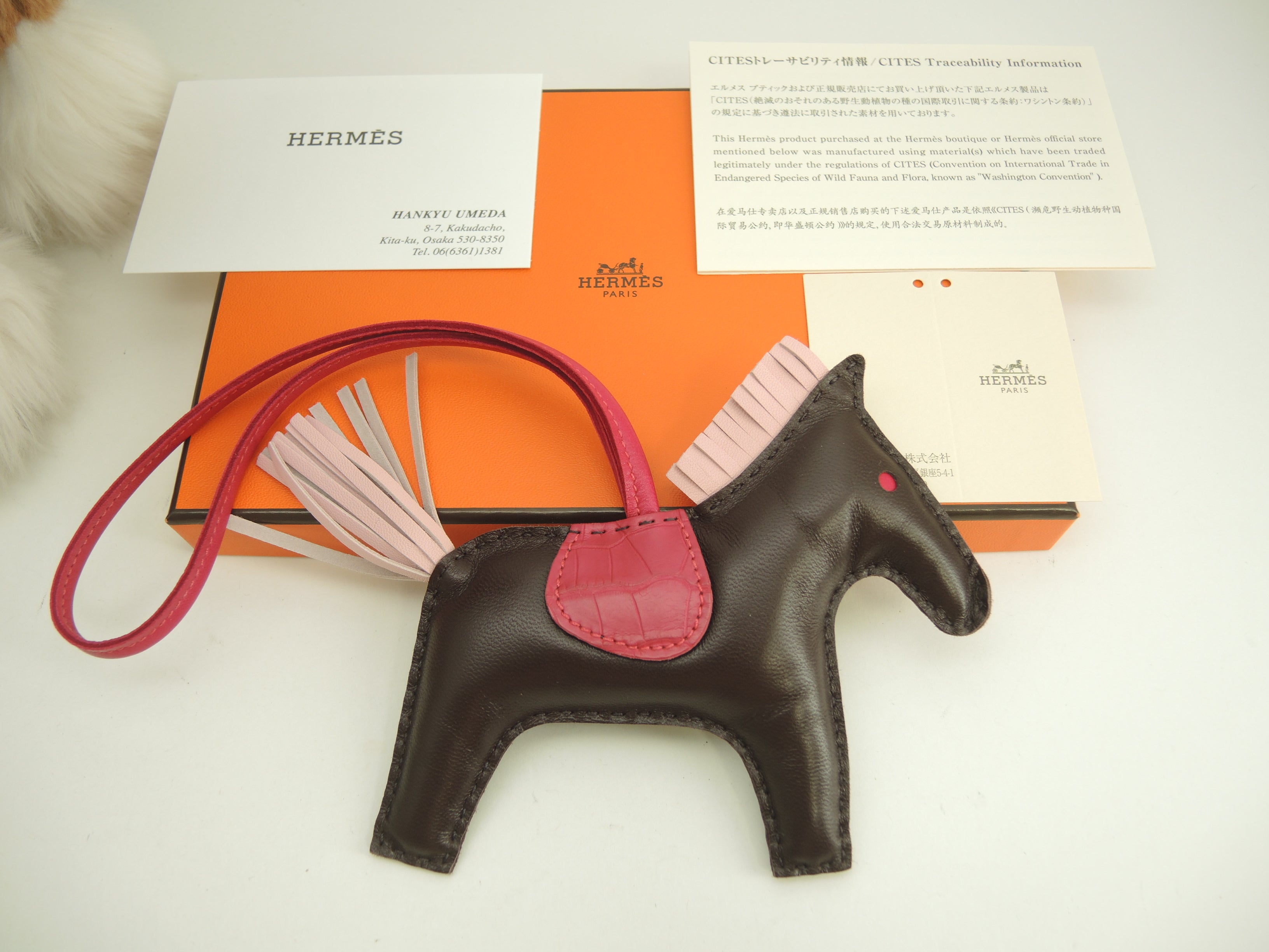 Hermès Rodeo MM Agneau Milo/Alligatore Rosa marrone scuro Portachiavi borsa Nuovo@Z